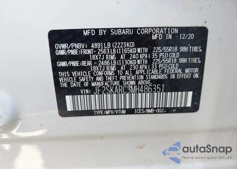 2021 Subaru Forester Sport из США, поврежденный, VIN JF2SKARC3MH486351
